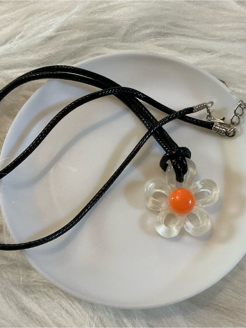 Clear Daisy Pendant Necklace with Orange Center